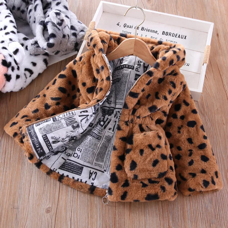 Plush Imitation Fur Hooded Kids Girls Warm Jackets childrensterritory