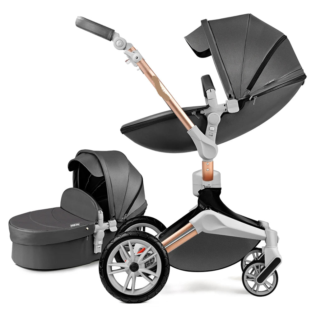 2 in 1 Rotateable, PU Leather Luxury Baby Stroller childrensterritory