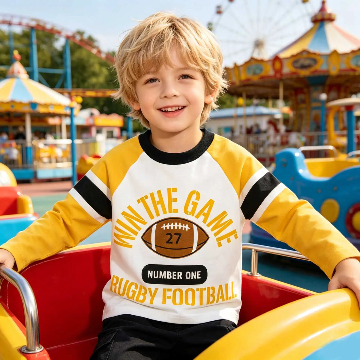 Rugby Letter Print Kids Boys Bottoming Cotton T-shirts