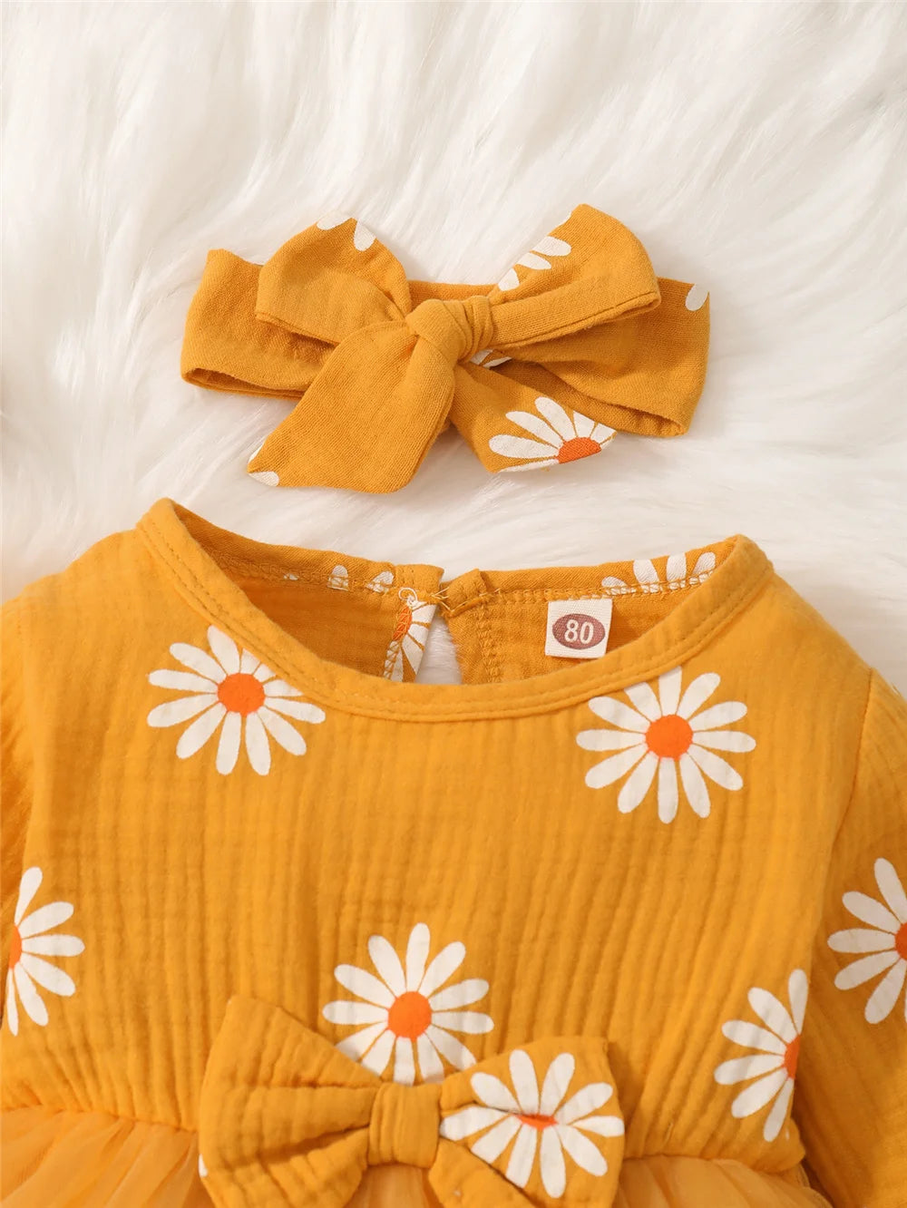 Baby Girl Flowers Print Tulle Bodysuit with Headband childrensterritory