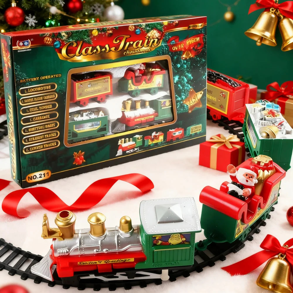Electric Christmas Train Toy Set with Light Sound for Kids