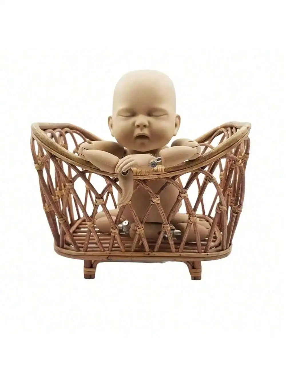 Vintage Handmade Wood Bamboo Basket Baby Photoshoot Prop childrensterritory