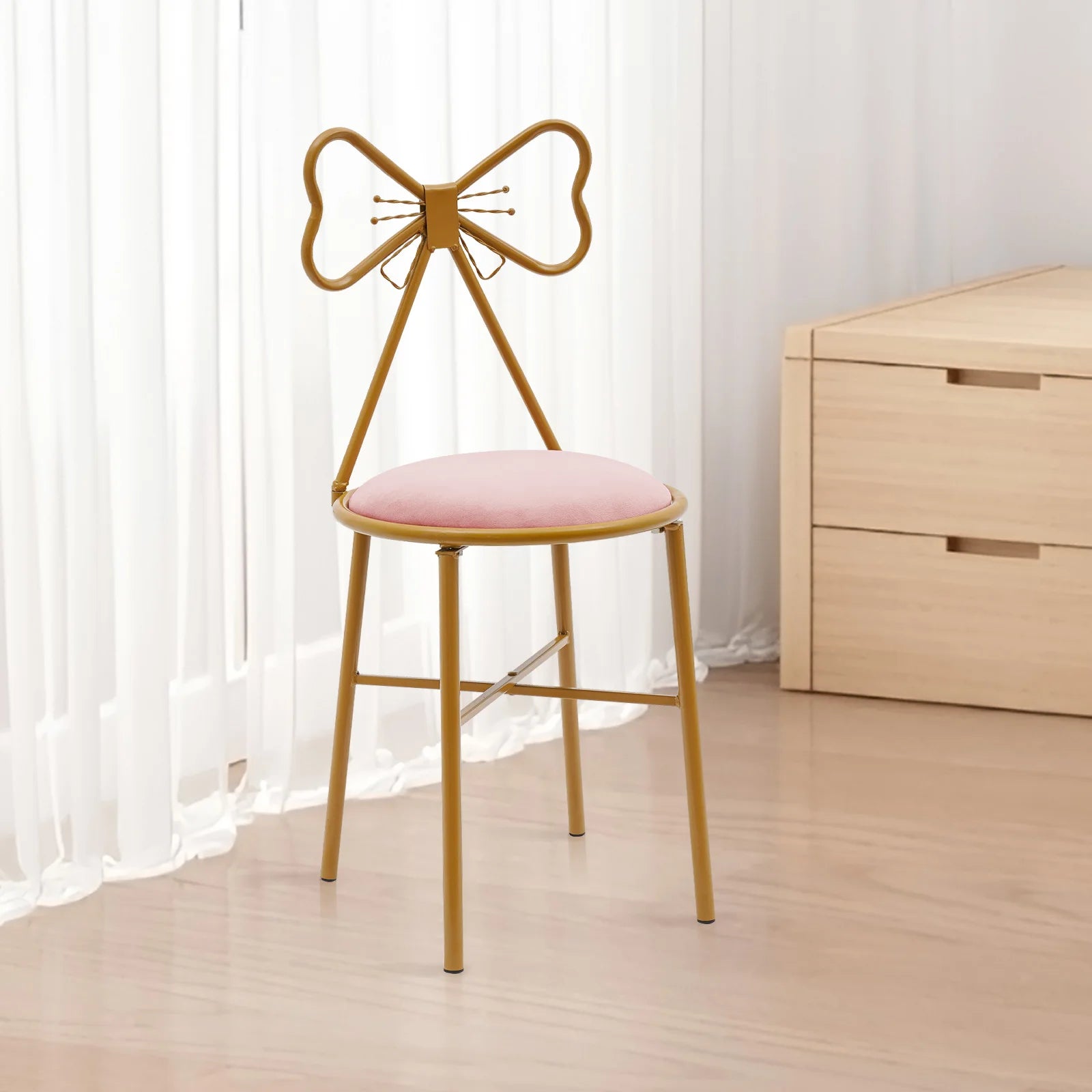 Metal Frame Butterfly Bow Design Modern Makeup Chair childrensterritory