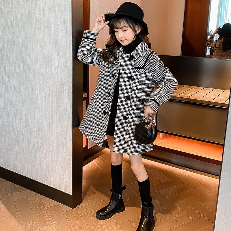 Kids/Teen Girls Warm Wool & Blends Long Plaid Trench Coats childrensterritory