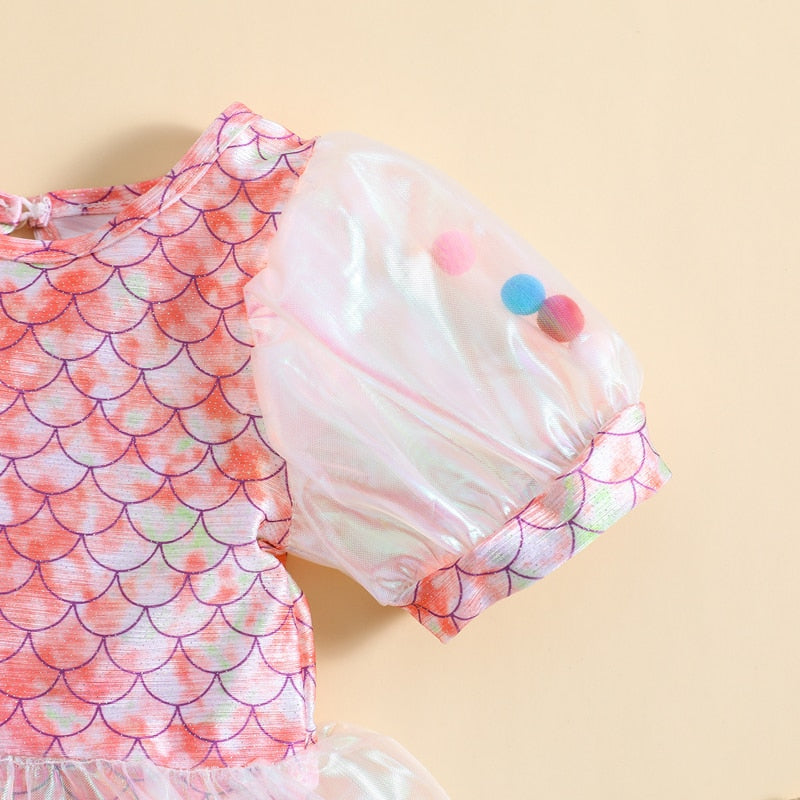 Fish Scale Pattern Toddler Girl Beachwear Dress childrensterritory