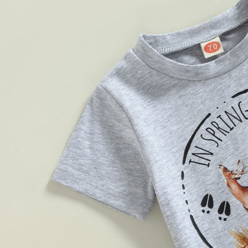 Baby Boy Cartoon Letter Print Tops and Shorts Set for Summer childrensterritory