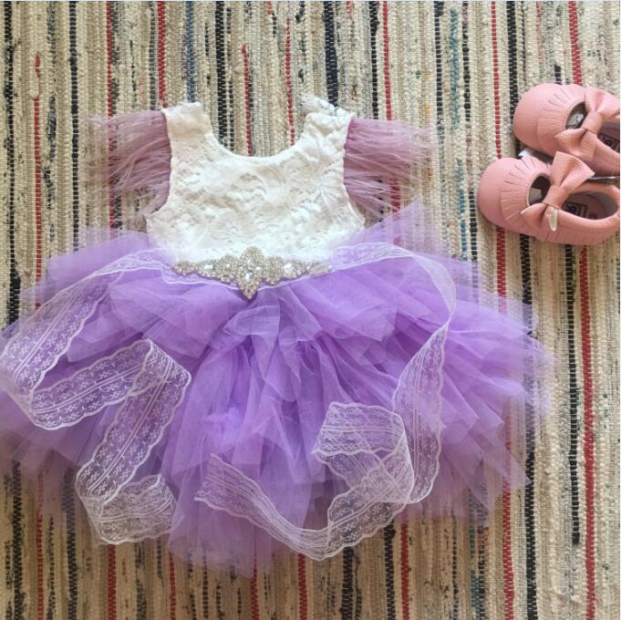 Baby/Kids Girl Tutu Lace Birthday Party Dress with Sashes childrensterritory