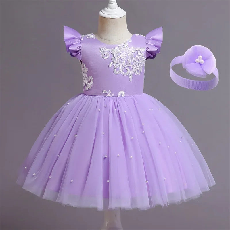 Baby/Kids Girls Lace Pearls Princess Party Dress