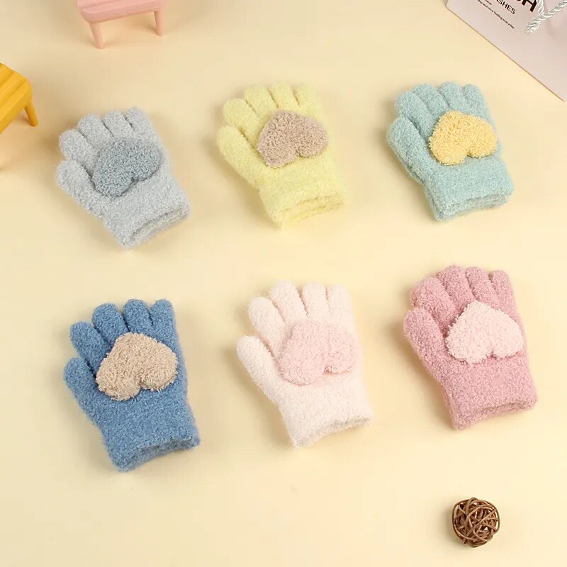 Kids Cartoon Design Furry Coral Fleece Short Gloves Mittens childrensterritory