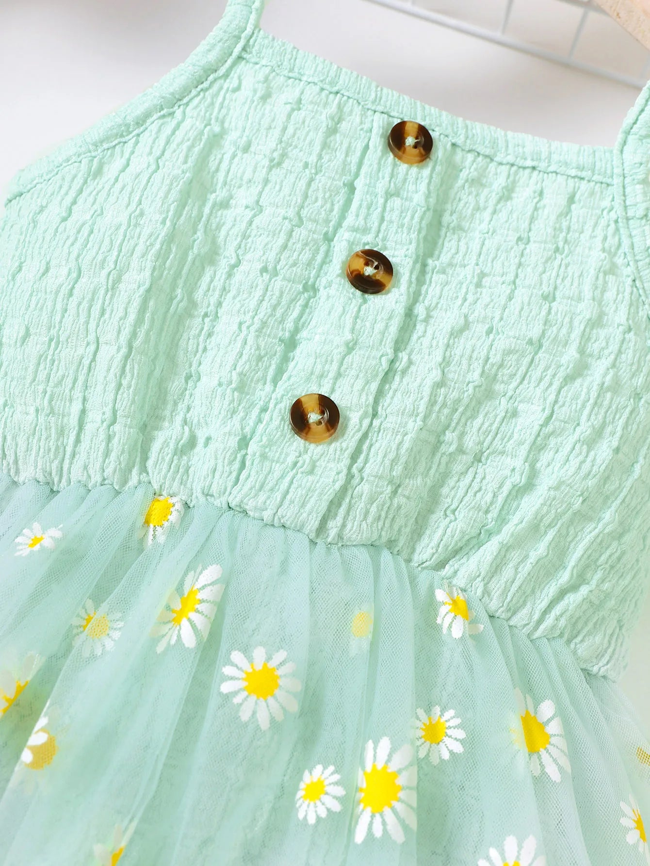 Small Daisy Print Baby Girl Sleeveless Mesh Romper Dress