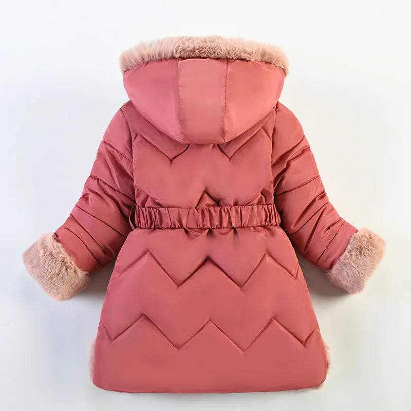 Kids Girls Warm Fur Hooded Long Coat/Jacket