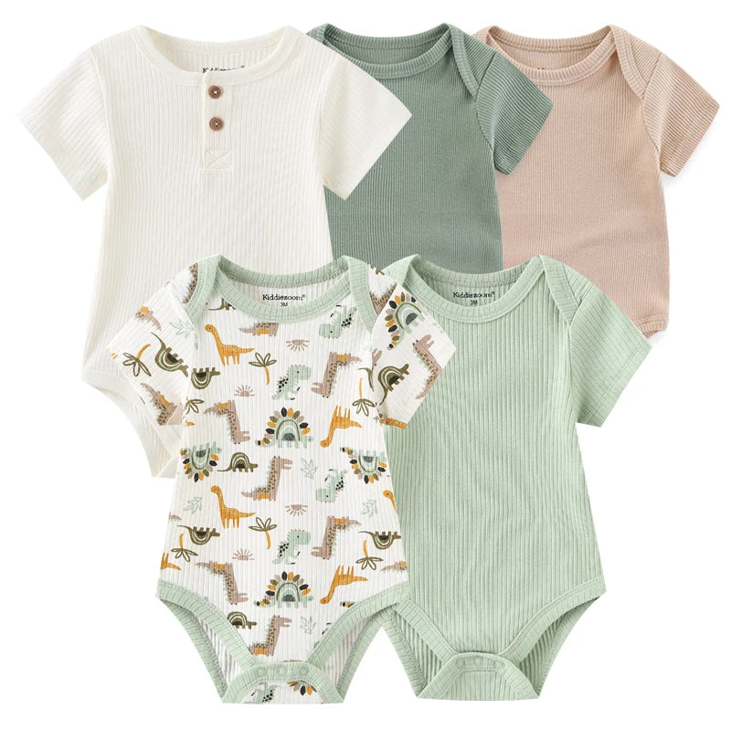 Cartoon Print Baby Girls Short Sleeve Cotton Romper Set
