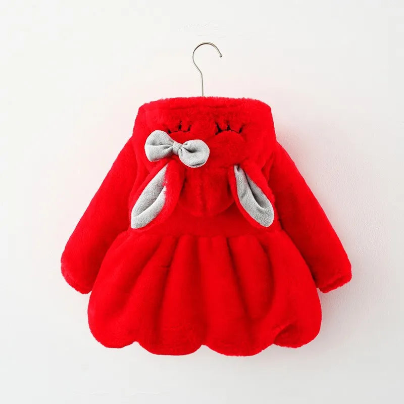 Rabbit Ear Warm Hooded Jackets+Bag for Baby Girls