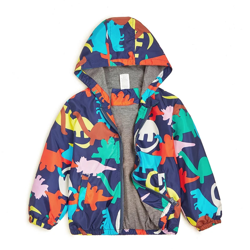 Kids Warm Cartoon Print Hooded Windproof Jackets childrensterritory