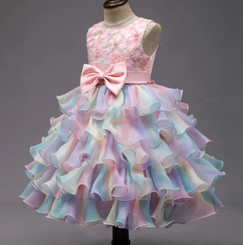 Sleeveless Bow Design Fluffy Summer Party Dresses childrensterritory