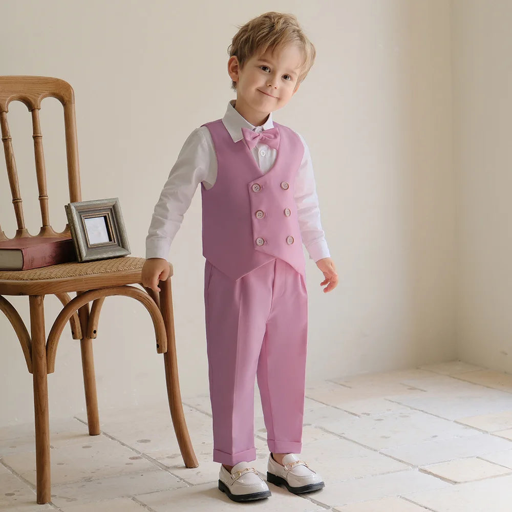 3 Pieces Kids Boys Formal Suit in 5 Colors (Vest Pants Bow-tie)