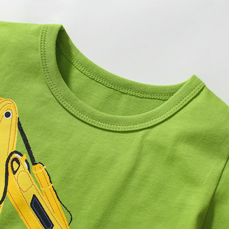 Kids Boys Cartoon Excavator Print Summer T-shirts