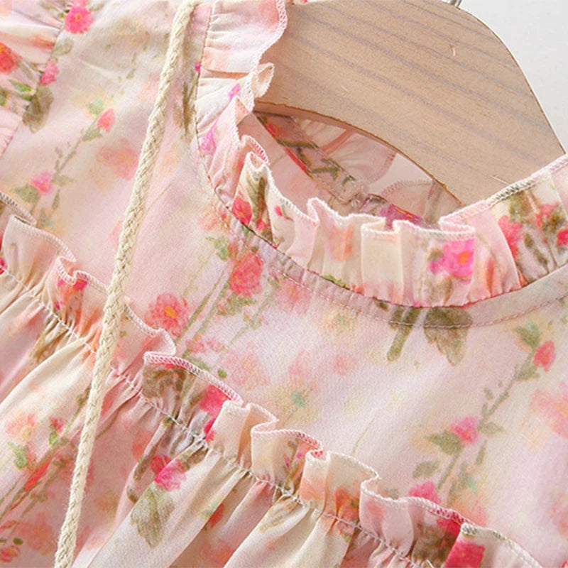 Floral Print Baby Girl Princess Dress With Bag for Summer childrensterritory