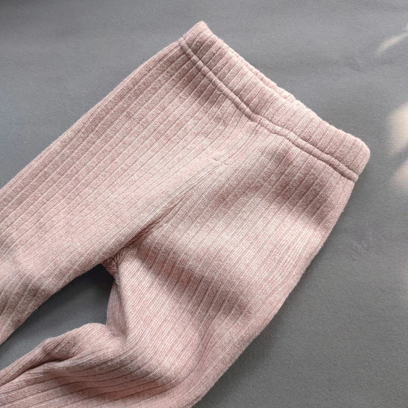 Kids Girls Warm Cotton Ribbed Leggings