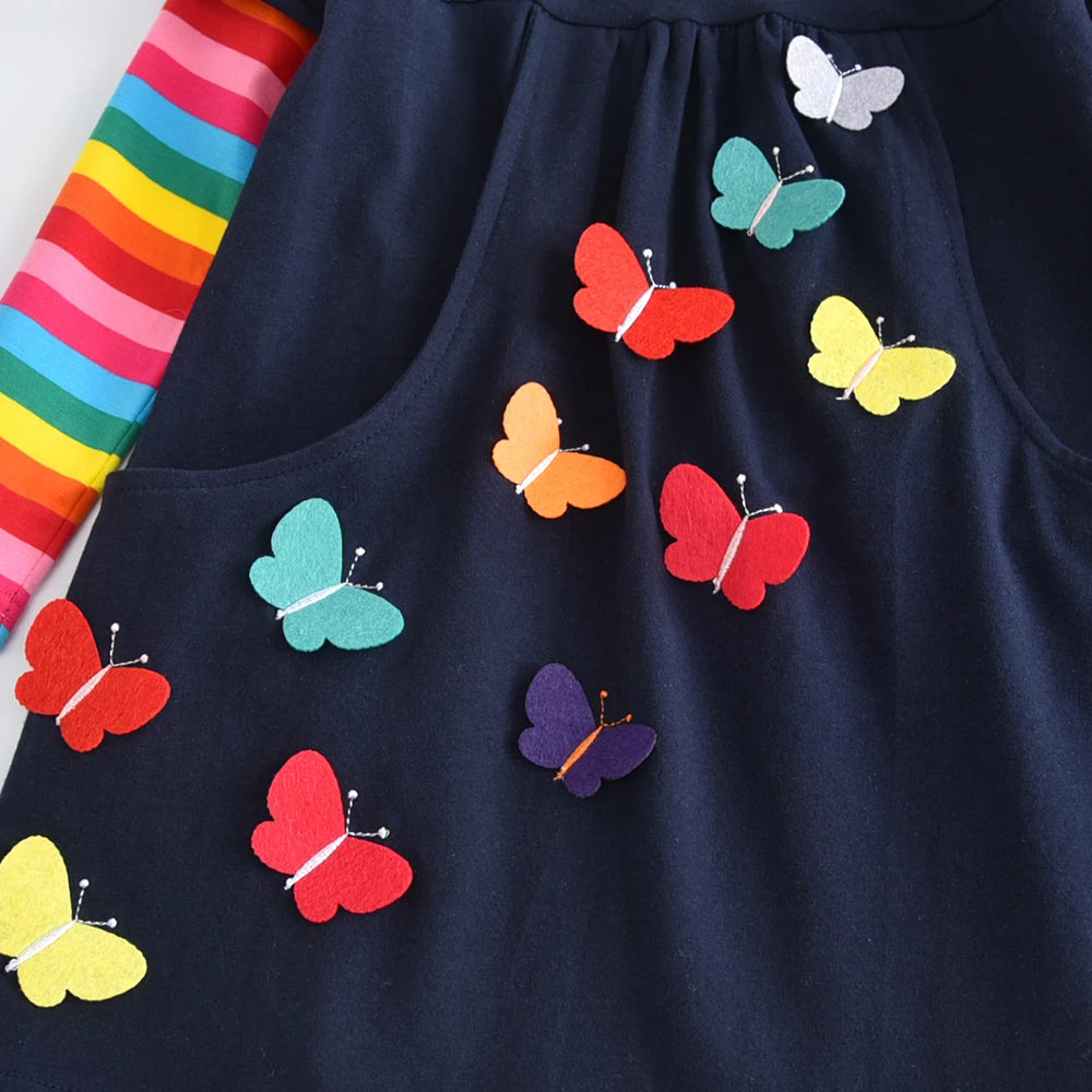 Little Girls Long Sleeve Cartoon Design Casual Dresses childrensterritory