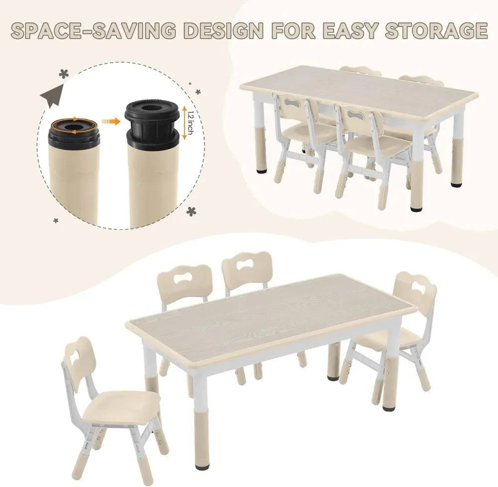 Durable Kids Study Table and Chairs Set with Adjustable Height