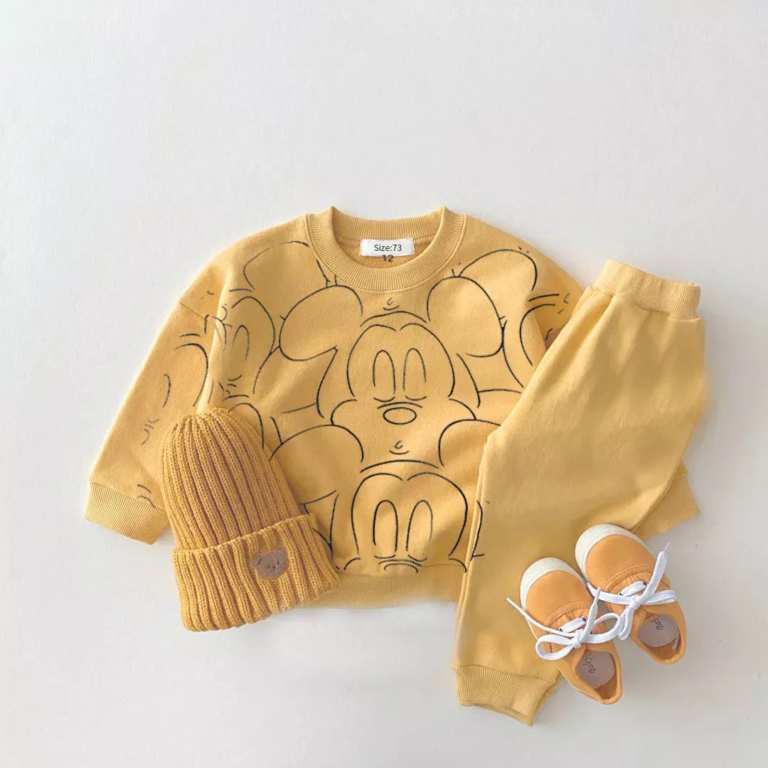 Cartoon Printed Solid Colors Tracksuit Set for Baby childrensterritory