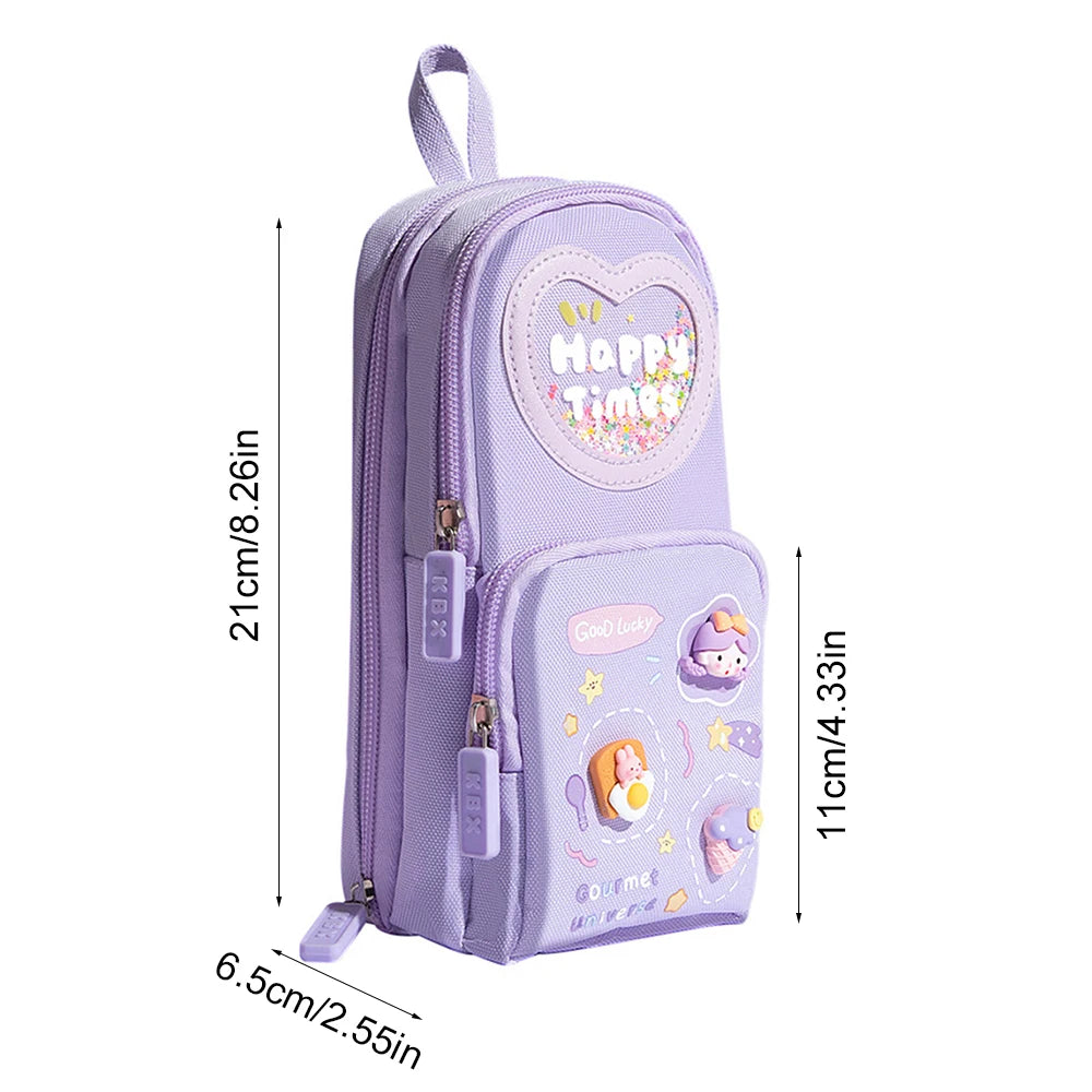 1pcs Patch Design Large Capacity Canvas Pencil Bag for Girls