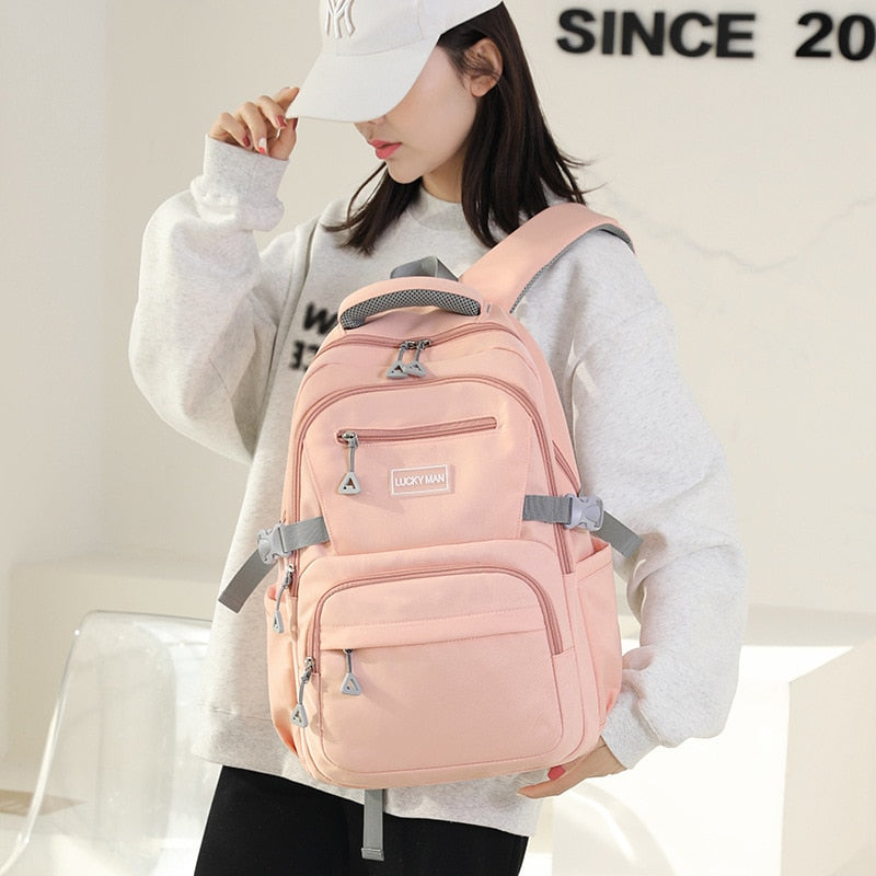 Solid Color Waterproof Shoulder Backpack for Teenage Girls childrensterritory