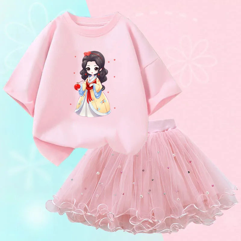 Kids Girls Flamingo T-Shirt & Mesh Skirt Pretty Outfits childrensterritory