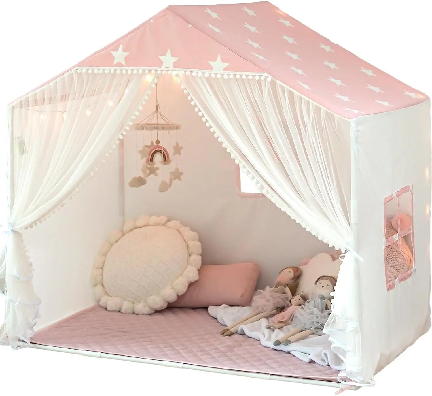 Large Playhouse Tent with Pompoms Door Curtains childrensterritory