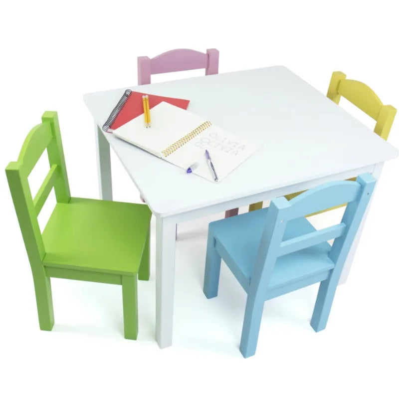 5 Piece Kids Wood Table and Chair Set for Playroom childrensterritory