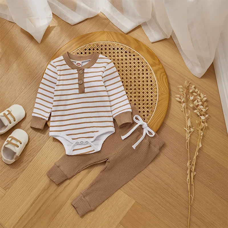Ribbed Stripe Soft Cotton Romper Pants for Baby childrensterritory