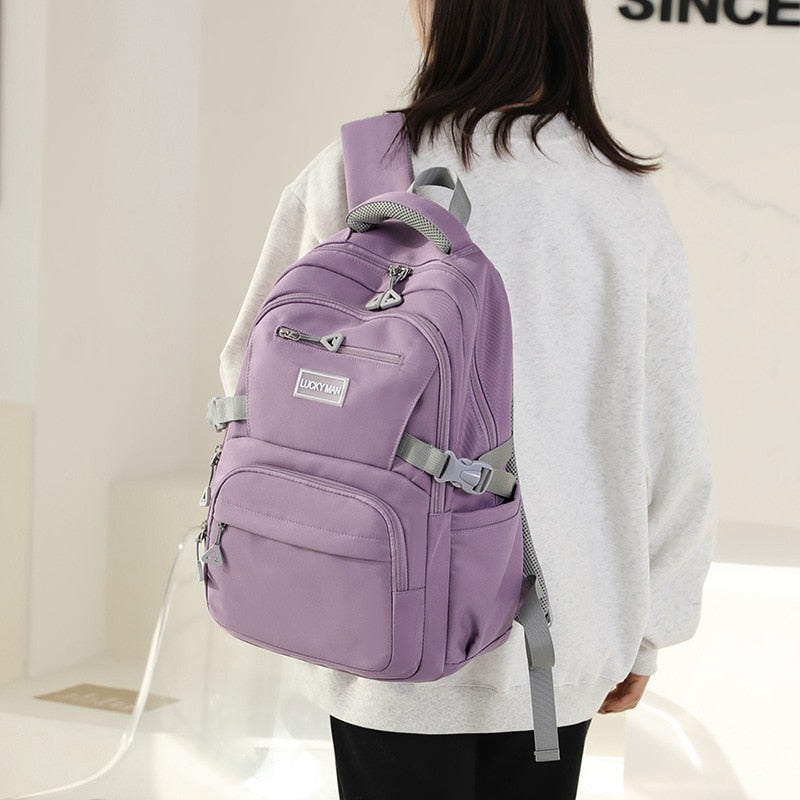 Solid Color Waterproof Shoulder Backpack for Teenage Girls childrensterritory