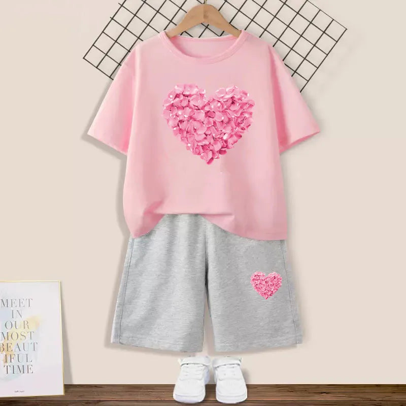 Kids Girls Butterfly High Heel T-shirt +Shorts 2 Piece Tracksuits childrensterritory