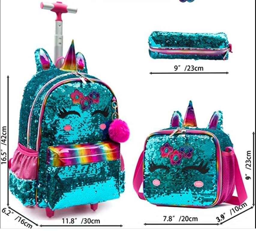 Sequin Design 3-in-1 Kids Trolley School Backpack Set for Girls childrensterritory