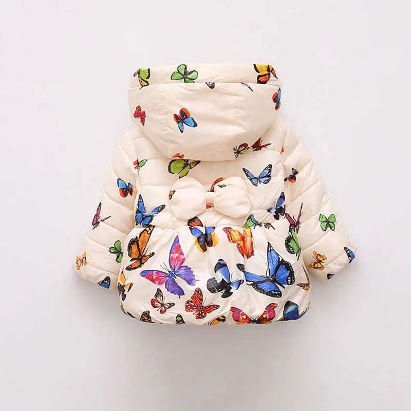 Butterfly Print Warm Hooded Jacket Winter for Baby Girls