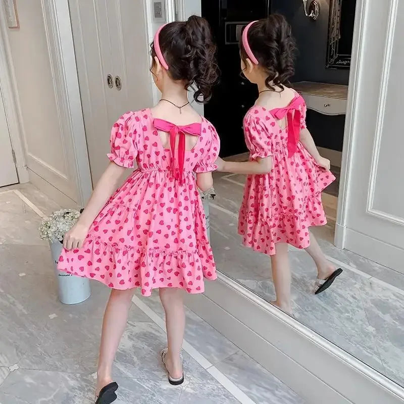 Square Neck Polka Dot Casual Dresses for Girls