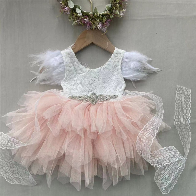 Baby/Kids Girl Tutu Lace Birthday Party Dress with Sashes childrensterritory