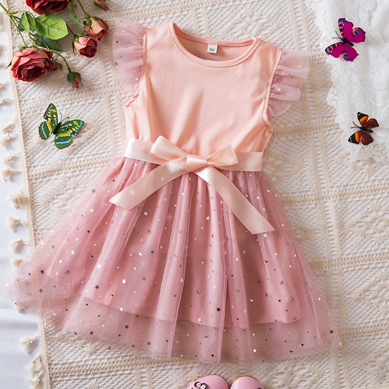 Kids Girls Solid Sequin Summer Birthday Party Dress childrensterritory