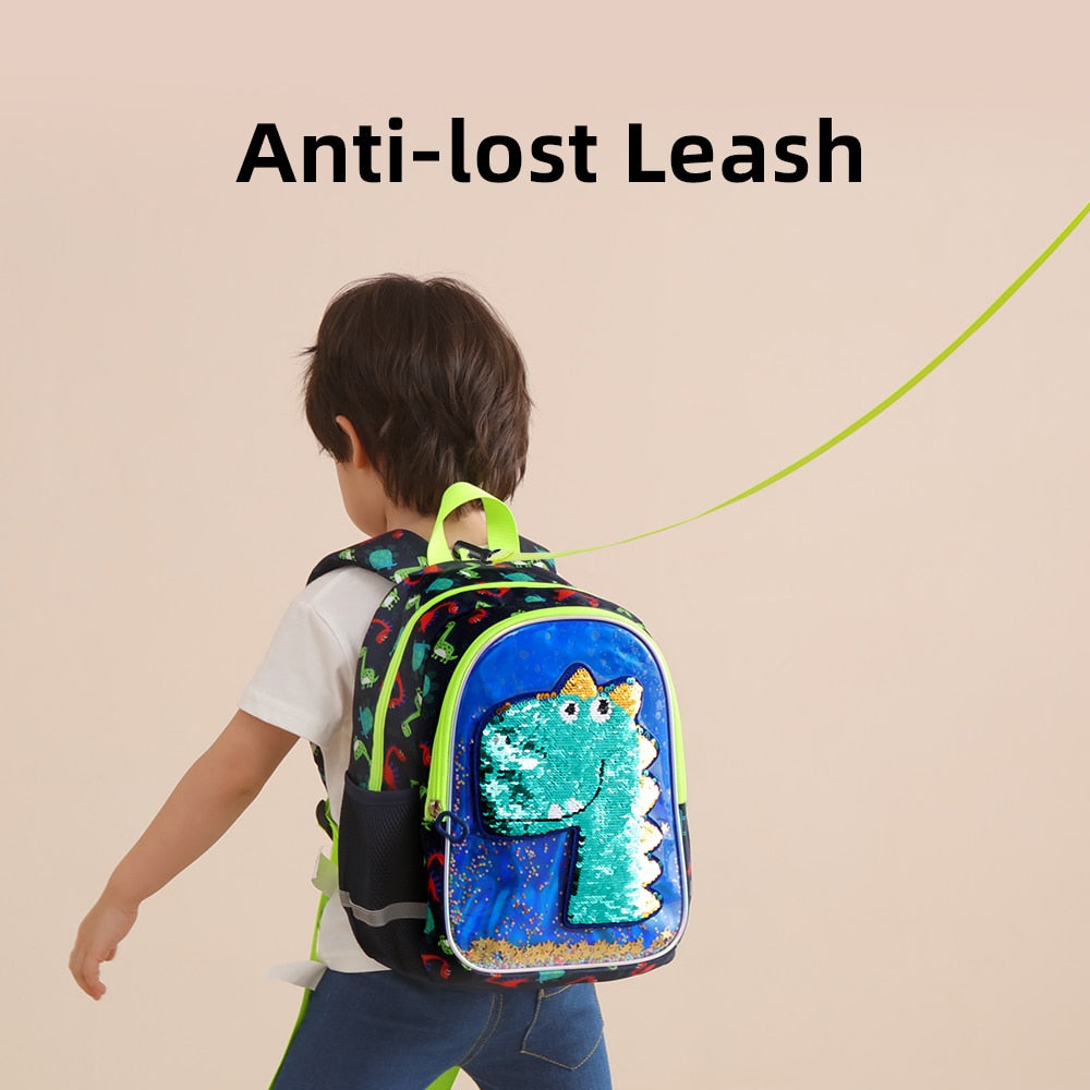 Dinosaur Design Reversible Sequins Kindergarten Backpack childrensterritory