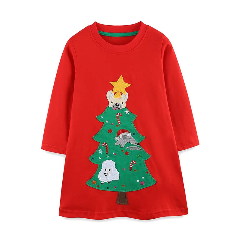 Kids Girls Printed Long Sleeve Christmas Dress childrensterritory