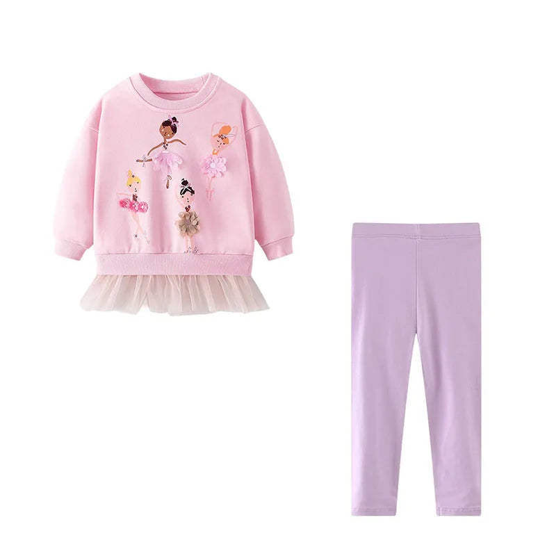 Cartoon Dancing Girls Print Sweatshirts and Leggings Sets For Kids childrensterritory