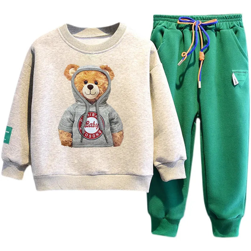 Kids Cartoon Bear Design Sweatshirt and Pant Tracksuit Set childrensterritory