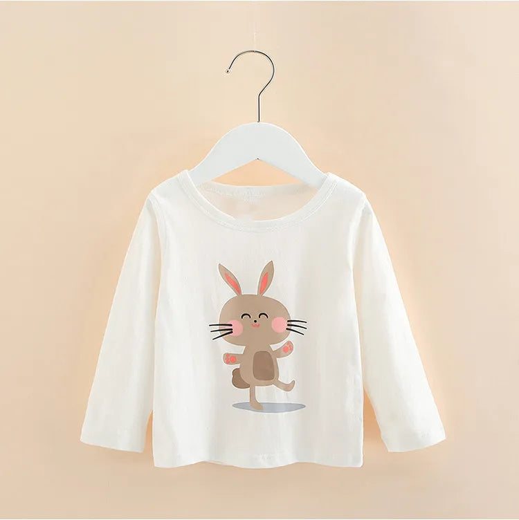 Long Sleeve Cartoon Print Cotton Kids Girls Tops childrensterritory