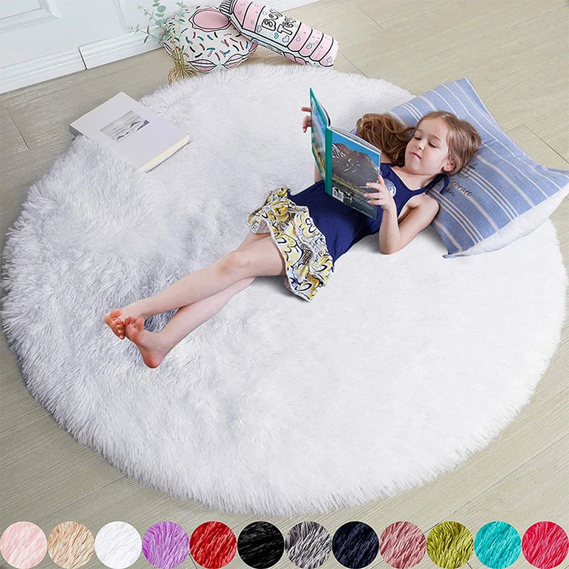 Fluffy Soft Shaggy Round Rugs For kids Bedroom