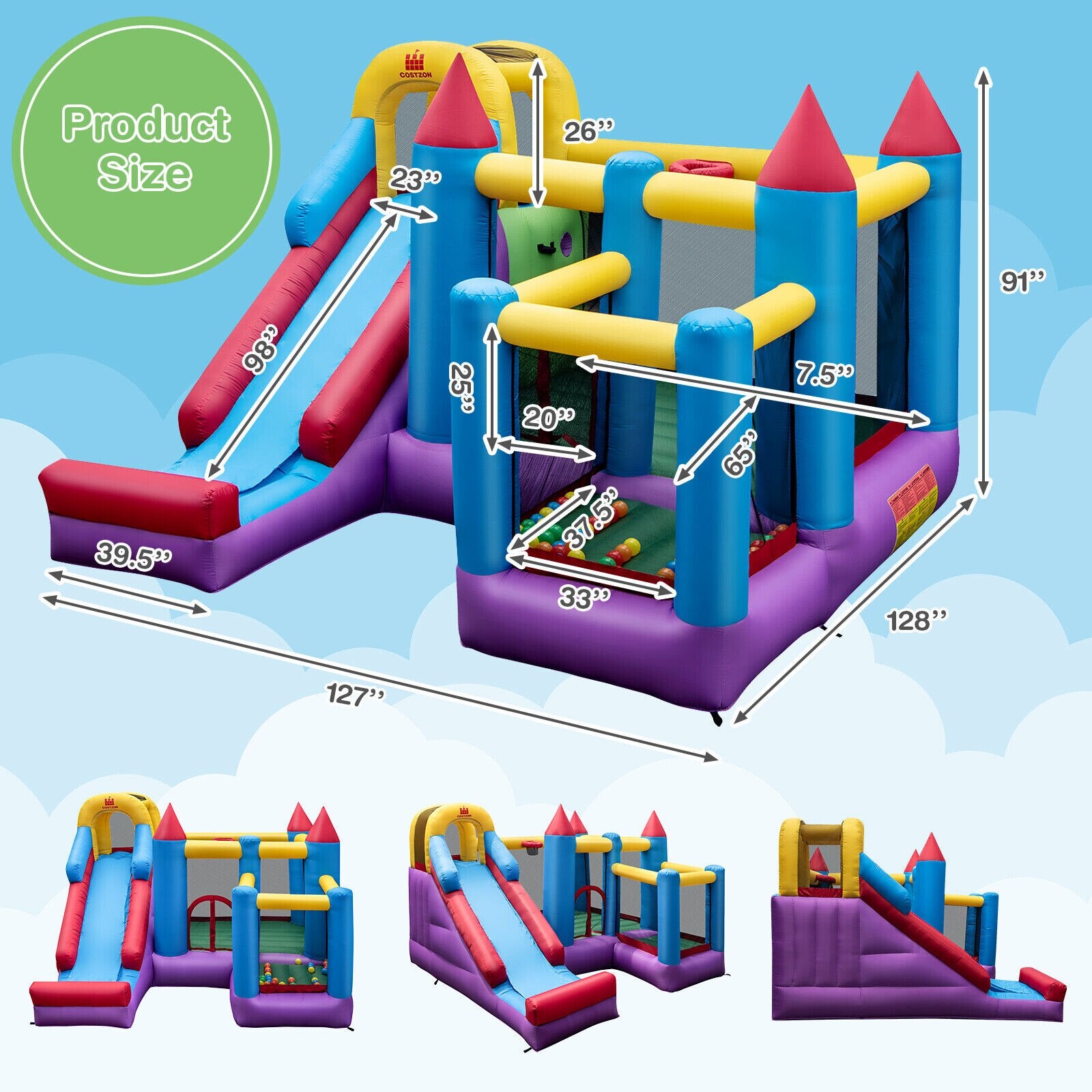 Kids 5-in-1 Inflatable Bouncer Blower Excluded childrensterritory
