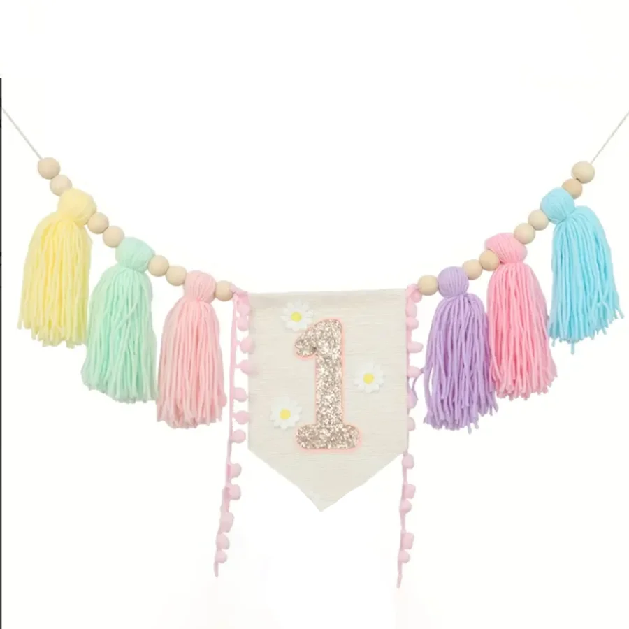 Handmade Wooden Bead Tassel Garland Prop for First Birthday childrensterritory