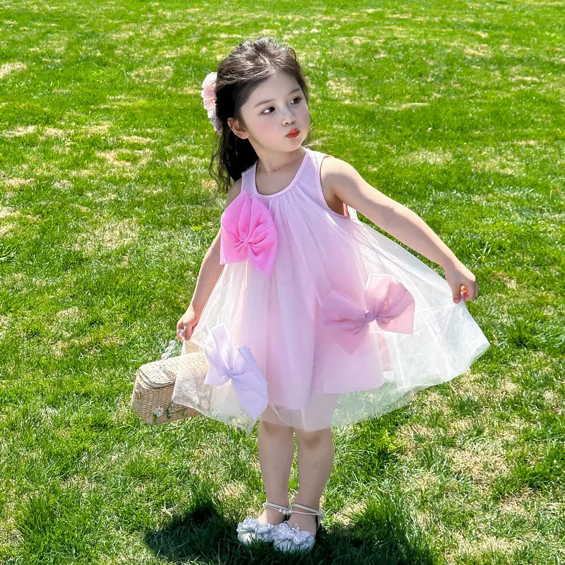 Little Girls Stylish Bow Design A-Line Princess Yarn Skirt Dresses