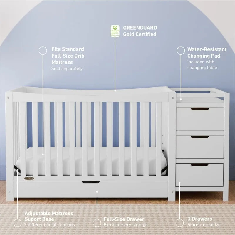 Integrated 4-in-1 Crib and Changer with Drawer for Baby childrensterritory