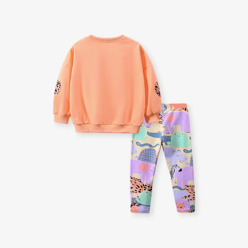 Kids Girls Embroidered Bear Top and Printed Bottoms Set childrensterritory